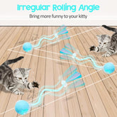 KUTKUT Interactive Cat Toys Ball for Indoor Cats, New Generation Automatic Rechargeable Moving Ball Toy with Elastic Mesh Tail, Chirping & Obstacle Avoidance and Motion Activated
